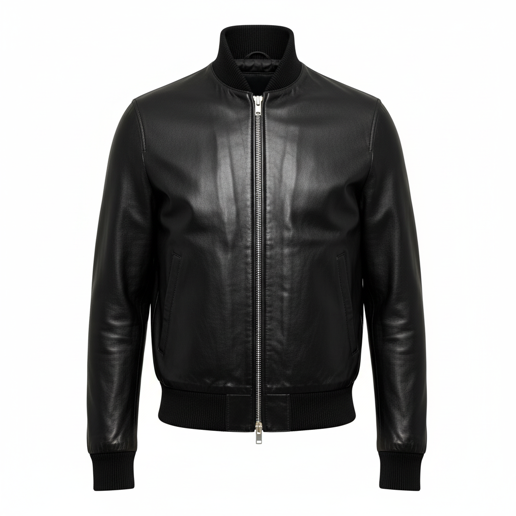 Men's leather bomber front view