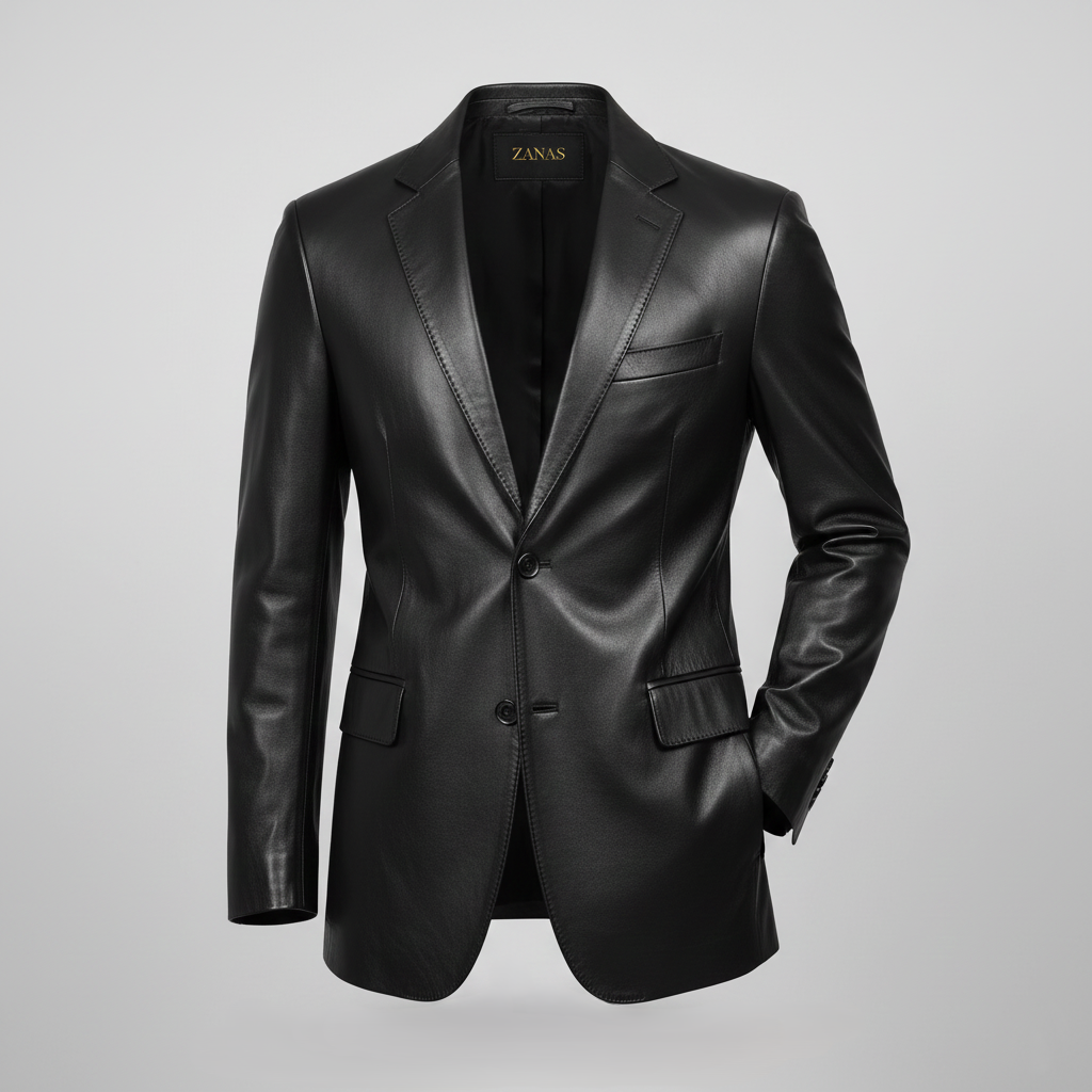 Front View of Zanas Leather Blazer ZLBL901M