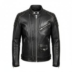 Zanas Men leather Biker Jacket front view