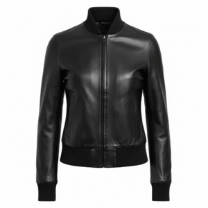 Front view of ZANAS Women's Genuine Black Leather Bomber Jacket